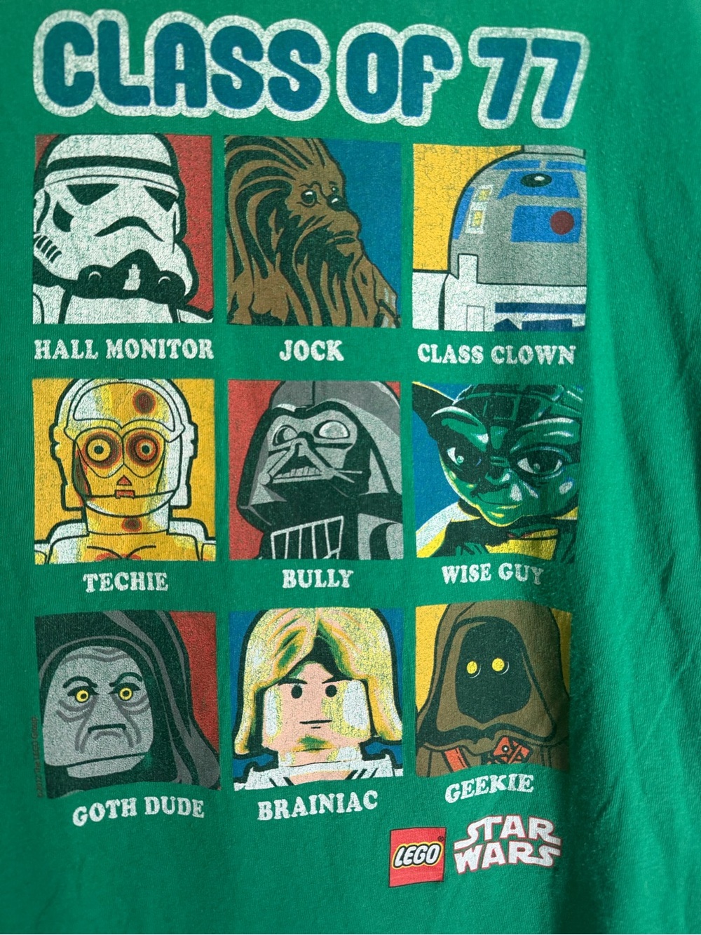 Lego Star Wars Green Kids Tee with Multicolor Character Grid sz 12 aprox movie - Picture 3 of 7